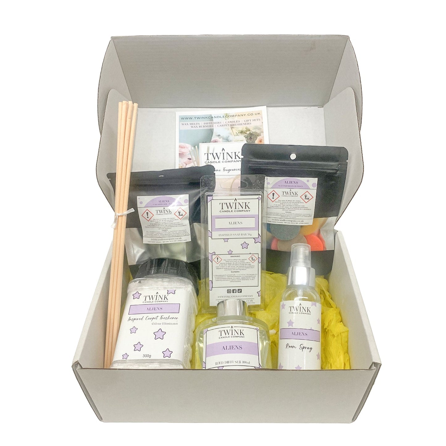 Alien inspired 6-piece home fragrance gift set with jasmine, cashmeran wood and amber scent