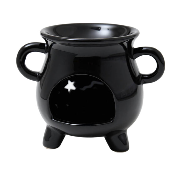 Rear of the black gloss star cauldron wax burner by Twink Candle Company, showing the tea light opening
