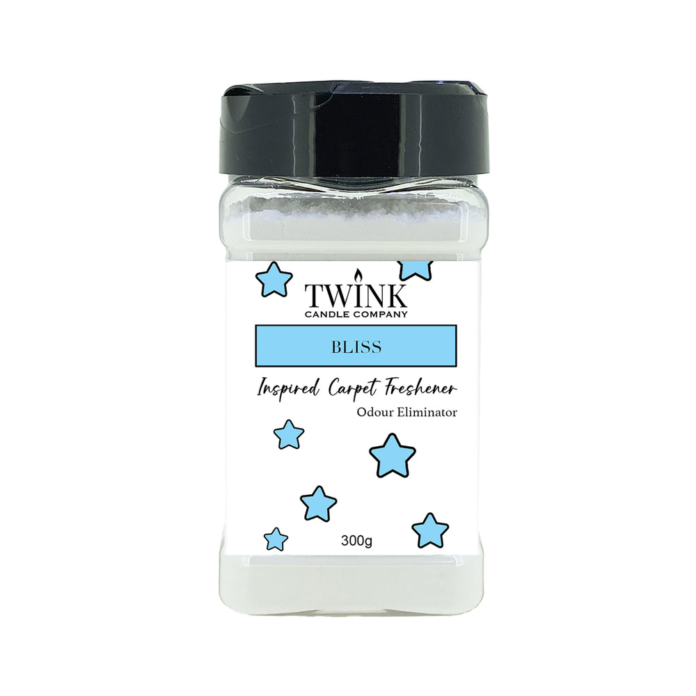 Bliss Unstoppables inspired carpet freshener by Twink Candle Company, a 300g shaker jar of odour-eliminating powder