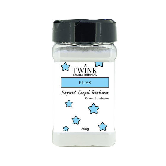 Bliss Unstoppables inspired carpet freshener by Twink Candle Company, a 300g shaker jar of odour-eliminating powder