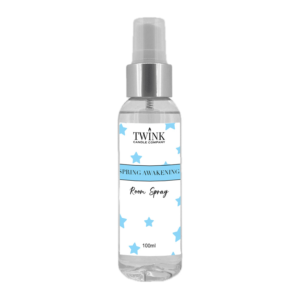 Spring Awakening inspired room spray by Twink Candle Company, a clear 100ml bottle with a spray top