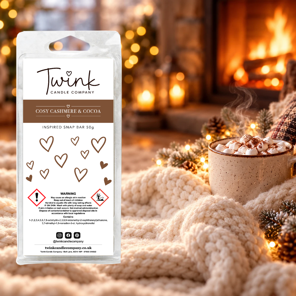 Cosy Cashmere & Cocoa inspired soy wax melt snap bar by Twink Candle Company