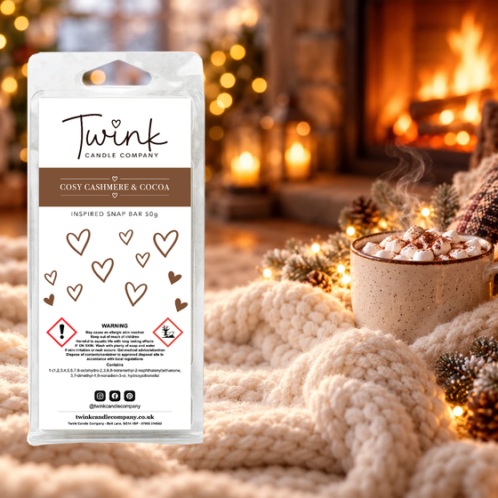 Cosy Cashmere & Cocoa inspired soy wax melt snap bar by Twink Candle Company