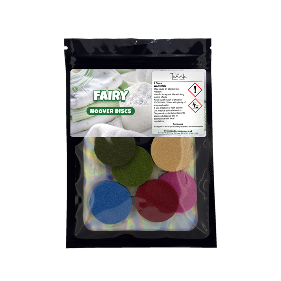 Fairy scented hoover discs by Twink Candle Company, pack of 8 on a white background