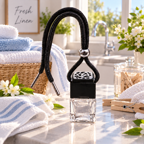 Fresh Linen car air freshener by Twink Candle Company, hanging car vent clip diffuser