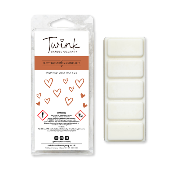 Frosted Cinnamon Snowflakes inspired soy wax melt snap bar with five wax melts by Twink Candle Company
