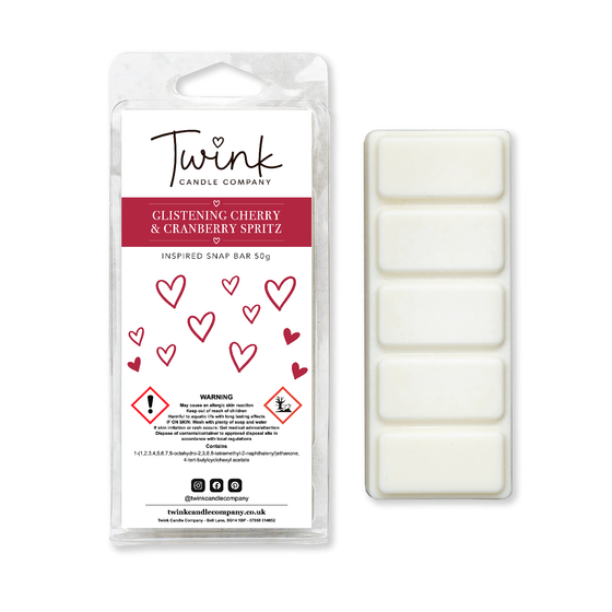 Glistening Cherry & Cranberry Spritz inspired soy wax melt snap bar with five wax melts by Twink Candle Company