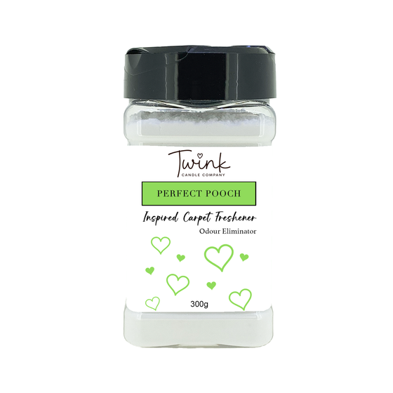 Perfect Pooch (300g) inspired carpet freshener shaker jar on a white background