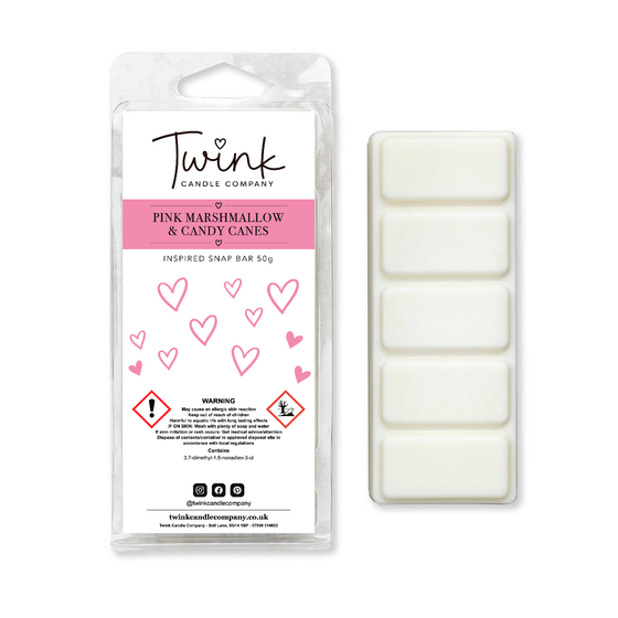 Pink Marshmallow & Candy Canes inspired soy wax melt snap bar with five wax melts by Twink Candle Company