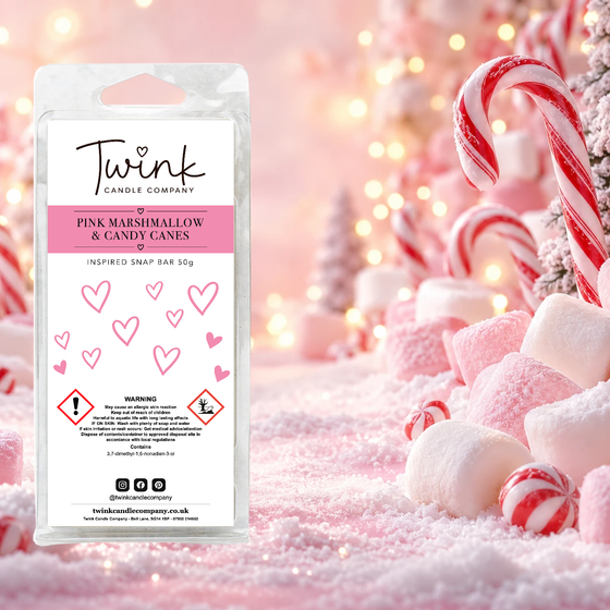 Pink Marshmallow & Candy Canes inspired soy wax melt snap bar by Twink Candle Company
