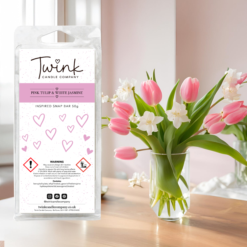 Pink Tulip & White Jasmine inspired soy wax melt snap bar by Twink Candle Company