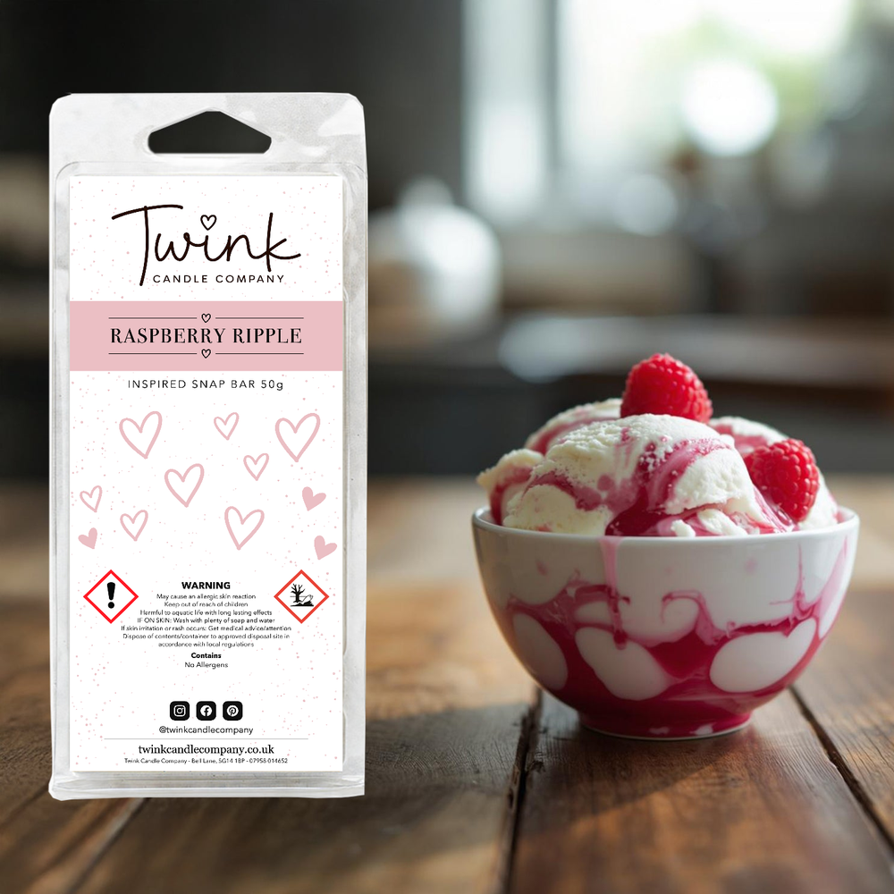 Raspberry Ripple inspired soy wax melt snap bar by Twink Candle Company