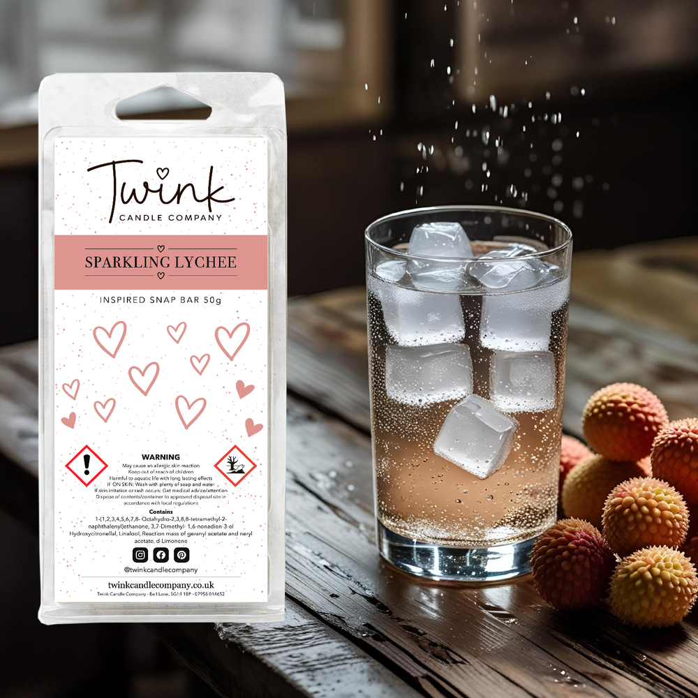 Sparkling Lychee inspired soy wax melt snap bar by Twink Candle Company