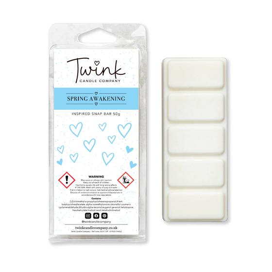 Spring Awakening inspired soy wax melt snap bar with its five break-apart wax melts on a white background, by Twink Candle Company