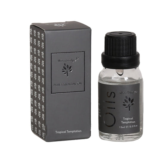 Woodbridge Tropical Temptation essential oil 15ml bottle and box on a white background