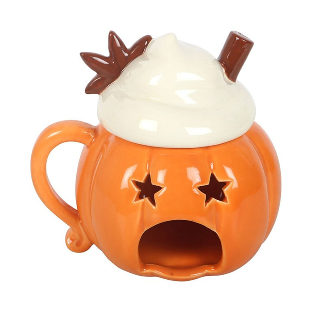 Whipped cream pumpkin wax/oil burner by Twink Candle Company — an orange pumpkin burner topped with cream, cinnamon and a star