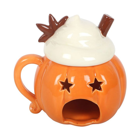 Whipped cream pumpkin wax/oil burner by Twink Candle Company — an orange pumpkin burner topped with cream, cinnamon and a star