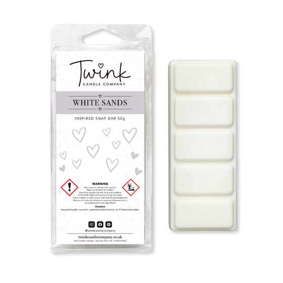 White Sands inspired soy wax melt snap bar with its five break-apart wax melts on a white background, by Twink Candle Company
