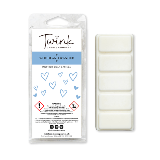 Woodland Wander inspired soy wax melt snap bar with five wax melts by Twink Candle Company