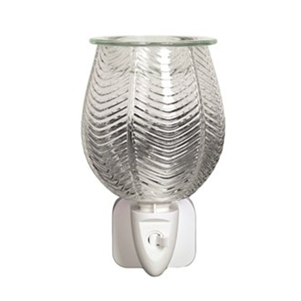 Clear ribbed glass plug-in wax and oil burner by Twink Candle Company, a 12cm electric aroma lamp