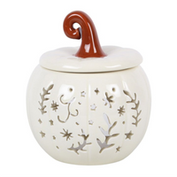 Cream folk pumpkin wax/oil burner by Twink Candle Company, side view