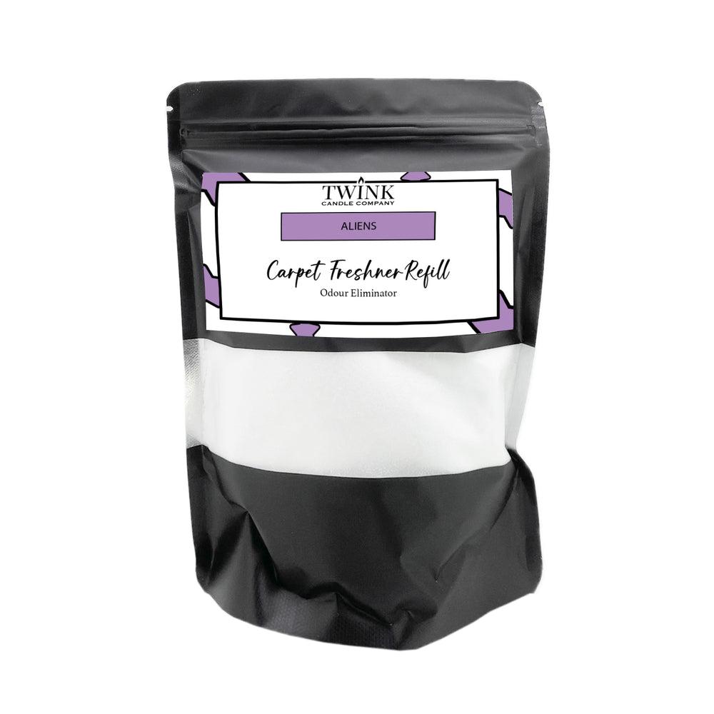 Aliens carpet freshener refill by Twink Candle Company, a 500g resealable pouch of odour-eliminating powder