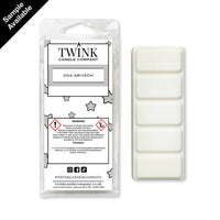 Ana Abiyedh inspired 50g soy wax melt snap bar in its packet beside the unwrapped bar and its five break-apart segments