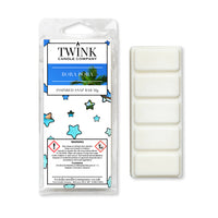 Bora Bora inspired 50g soy wax melt snap bar in its packet beside the unwrapped bar and its five break-apart segments