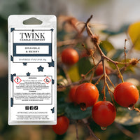 Bramble & Berry inspired soy wax melt snap bar by Twink Candle Company, with bramble branches and red autumn berries