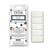 Bramble & Berry inspired 50g soy wax melt snap bar in its packet beside the unwrapped bar and its five segments