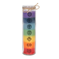 Chakra tube candle by Twink Candle Company, a 585g candle in seven rainbow layers with chakra symbols