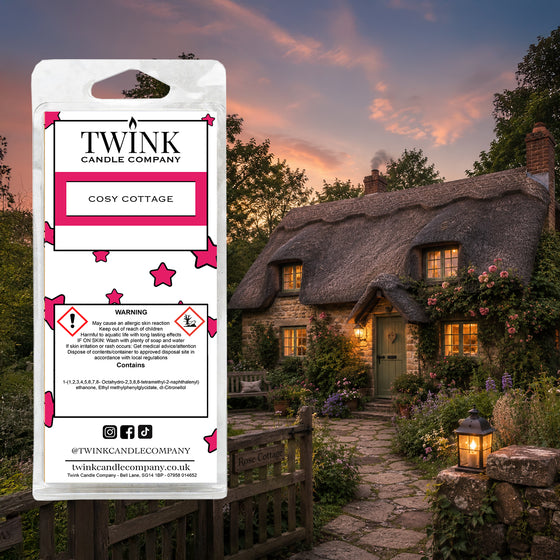 Cosy Cottage soy wax melt snap bar by Twink Candle Company, styled by a warm, welcoming cottage scene
