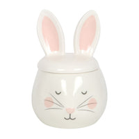 Ceramic lidded bunny rabbit wax and oil burner by Twink Candle Company, white with pink ears