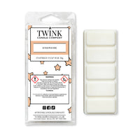 Energise inspired 50g soy wax melt snap bar in its packet beside the unwrapped bar and its five break-apart segments