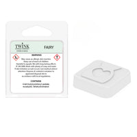 Back of the Fairy inspired snap bar packet showing contents and safety information, with a heart-shaped wax sample