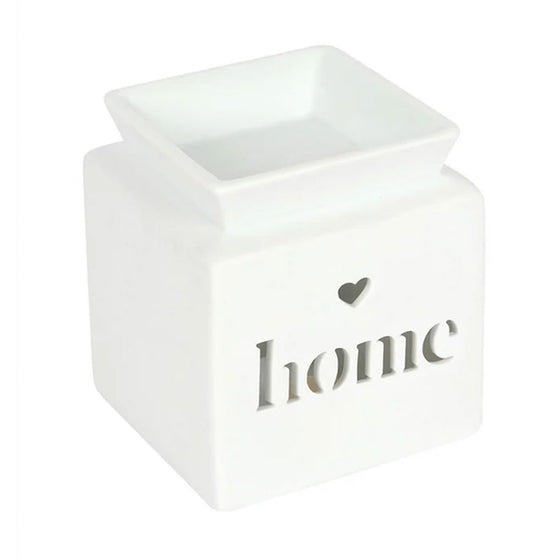 White Home cut-out wax/oil burner by Twink Candle Company, angle view