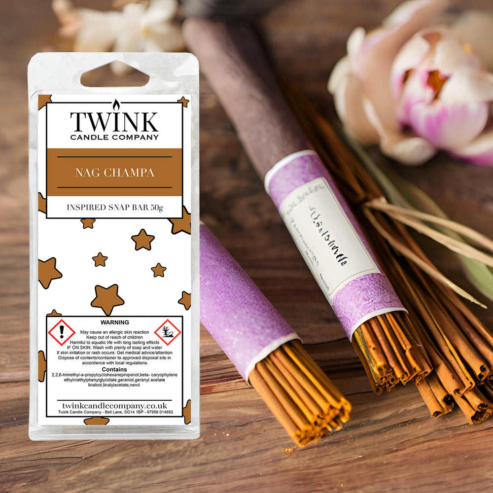 Nag Champa soy wax melt snap bar by Twink Candle Company — a creamy, mystical blend of sandalwood, frankincense and warm amber