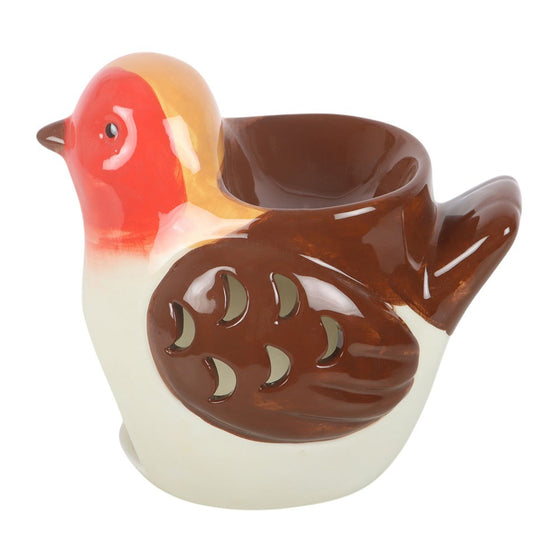 Robin wax and oil burner by Twink Candle Company, a ceramic robin with a red breast and cutout body