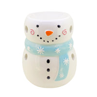 Snowman wax and oil burner by Twink Candle Company, white ceramic with a blue scarf and carrot nose