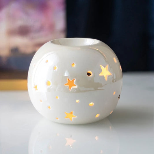 White Iridescent Star Oil Burner and Wax Warmer