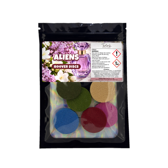 Aliens scented hoover discs by Twink Candle Company, pack of 8 on a white background