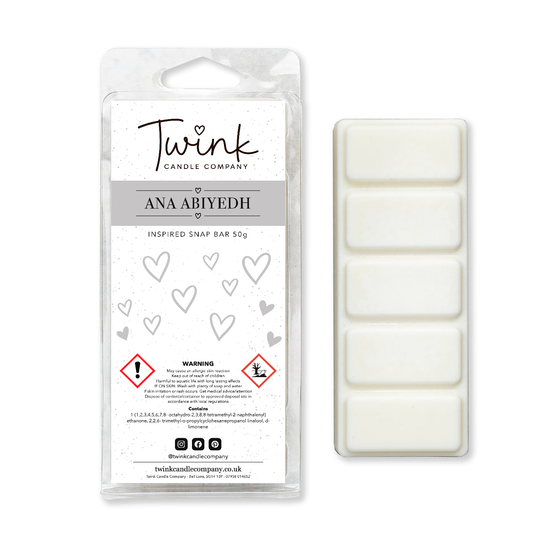 Ana Abiyedh inspired soy wax melt snap bar with its five break-apart wax melts on a white background, by Twink Candle Company