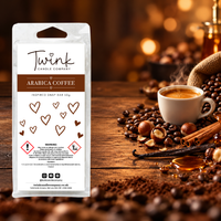 Arabica Coffee inspired soy wax melt snap bar by Twink Candle Company, with an espresso, coffee beans, hazelnuts and cinnamon