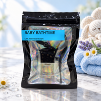 Baby Bathtime car air freshener by Twink Candle Company, hanging vent diffuser styled in a home setting