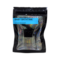 Baby Bathtime car air freshener by Twink Candle Company, hanging car vent clip diffuser on a white background