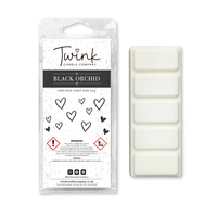 Black Orchid inspired soy wax melt snap bar with its five break-apart wax melts on a white background, by Twink Candle Company