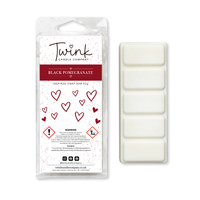 Black Pomegranate soy wax melt snap bar with its five break-apart wax melts on a white background, by Twink Candle Company