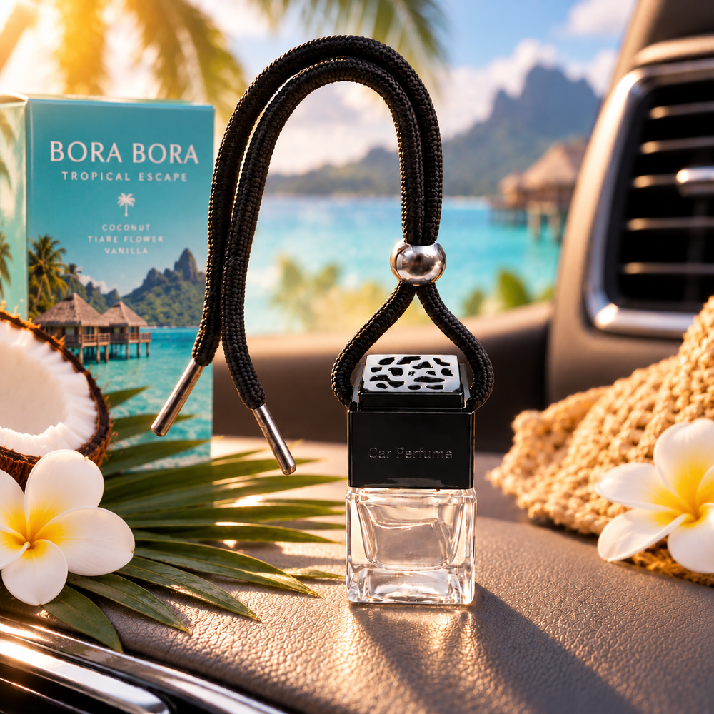 Bora Bora car air freshener by Twink Candle Company, hanging car vent clip diffuser