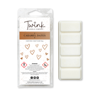 Caramel Dates inspired soy wax melt snap bar with its five break-apart wax melts on a white background, by Twink Candle Company