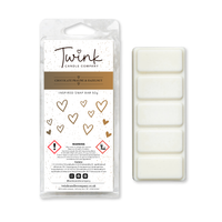 Chocolate Praline & Hazelnut soy wax melt snap bar with its five break-apart wax melts on a white background, by Twink Candle Company
